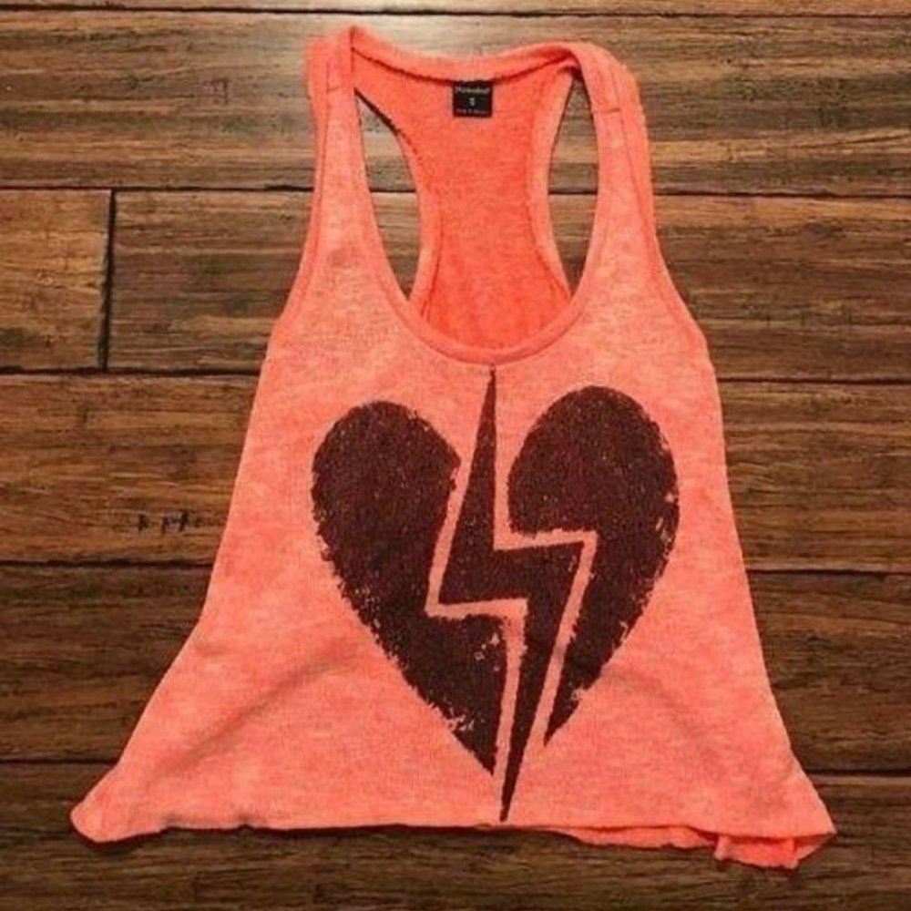 Stranded Sz S Sleeveless Racerback Sweater Tank Top Heart & Lightning Bolt Print